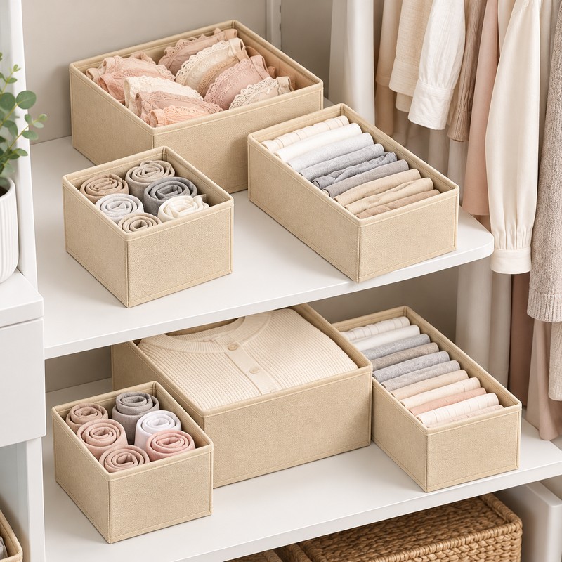 Foldable Underwear Organizer for Drawer Storage – 6/12-Piece Polyester Set