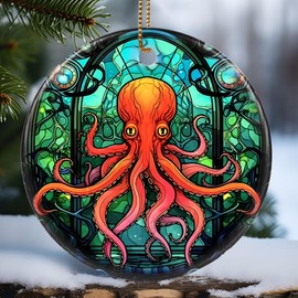 Touber Christmas Ornament, Christmas Decoration, Holiday Present Idea, Heirloom Keepsake, Round Ceramic, Gift Exchange, Gift Idea, Octopus