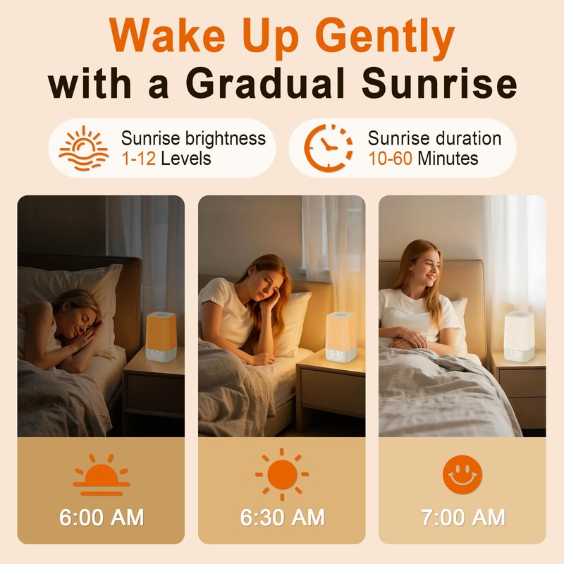 Wkzay White Noise Sound Machine: 30 Soothing Sounds, Sunrise Alarm