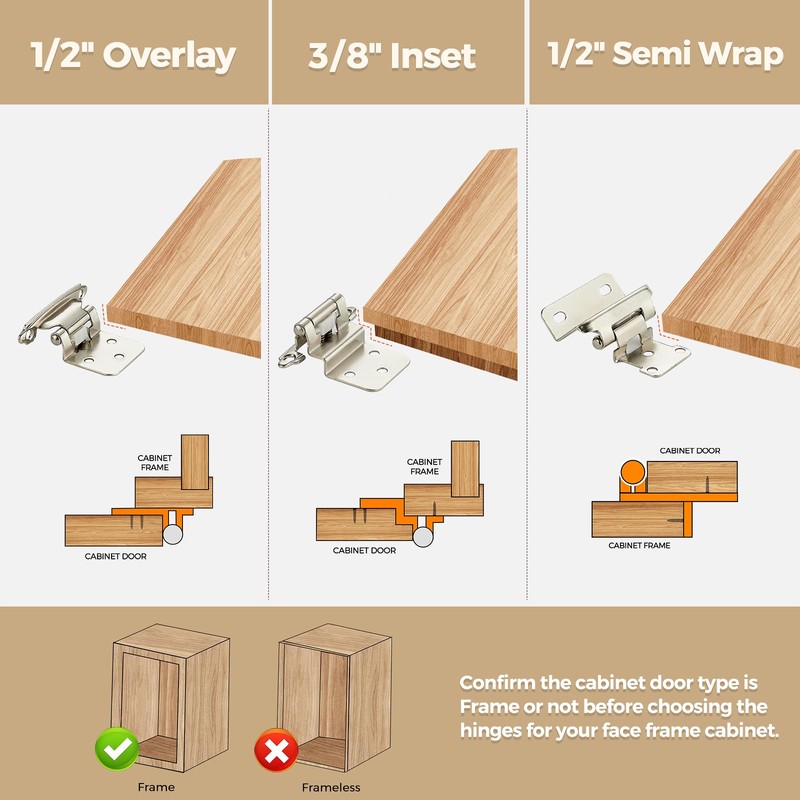 4 Pack 2 Pair Brushed Nickel Cabinet Hinges - 3/8