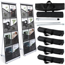 Outus 4 Pcs Brochure Stand Holder with 8 Pockets Mesh Literature Rack Floor Portable Magazine Display Stand Standing Brochure Rack for Trade Shows Table Top