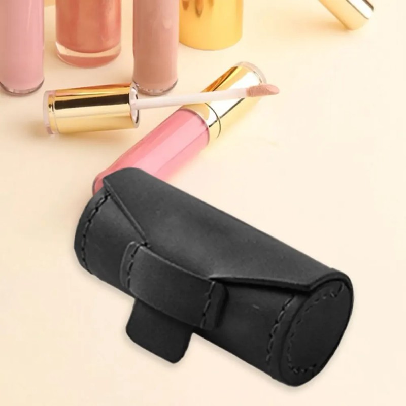 Mini Bolso De Cuero Para Lápiz Labial, Compacto, Negro