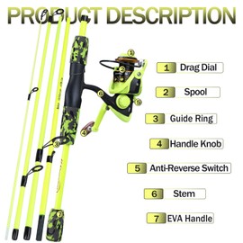 YONGZHI Spinning Fishing Rod,5-Piece Portable Fishing Pole and Reel Combo for Boys,Girls and Adults-Y