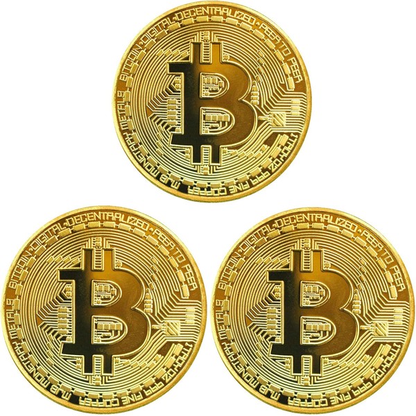 ZONSUSE 3pcs Bitcoin Commemorative Round Collectors Coin - Bit Coin,