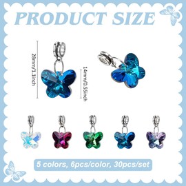 PH PandaHall 30pcs Butterfly Glass Charm Pendants 5 Colors Faceted Butterfly Charms Crystal Dangle Charms with Bail Hanger Large Hole Transparent Beads for Summer Necklace Bracelet Earring Jewelry