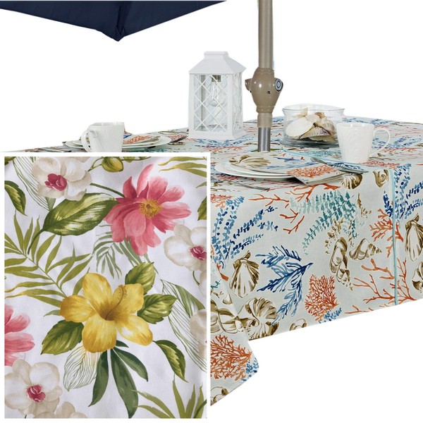 Newbridge Calla Lily Tropical Floral Summer and Spring Indoor/Outdoor Soil Resistant and Water Repellent Fabric Tablecloth (60" x 84" Zipper Umbrella - Rectangle, Multi)