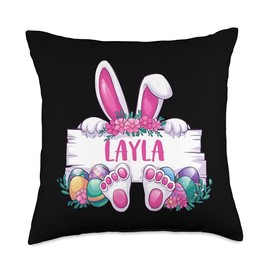 Layla Bunny Ears & Eggs Happy Easter Day Girls Throw Pillow