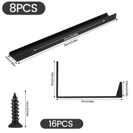 KAHOUI Pack of 8 Cabinet Handles, Black, 200 mm, Concealed Handles with 16 Screws, for Bedroom, Kitchen Cabinets, Wardrobe, Hidden Door Handles, Aluminium