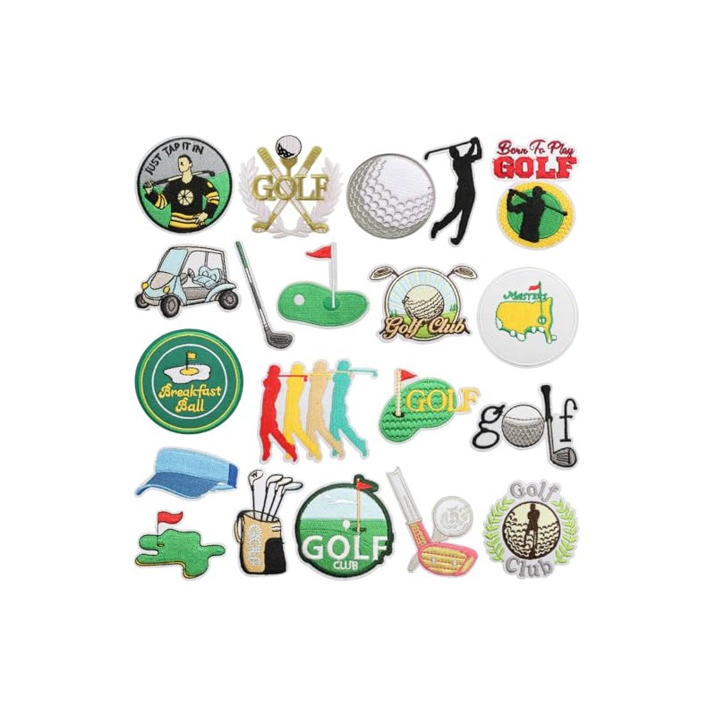 20pcs Cute Golf Club Iron-On Patches for Clothing & Accessories