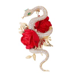 HETICA Gold Snake Brooch for Women Cubic Zirconia Red Roses Serpent Pin Jewelry Gift for Birthday Anniversary Valentine Day