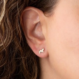Horse Stud Earrings Real Solid 14K Yellow Gold