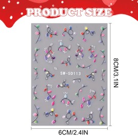 Christmas Light Nail Art Stickers Decals for Women Girls, 4 Sheets with 100+ 3D Christmas Light Designs - Self-Adhesive Festive Nail Art for Holiday Manicures