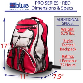 Blue Seventy-Two - Pro Series - Red Deluxe 72 Hour Emergency Backpack Survival Kit for 1 Person | Survival Kit for Emergencies (Includes Water Tablets)