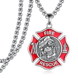 Yorionke Firefighter Gifts Sterling Silver St Florian Firefighter Necklace Religion Jewelry Fireman Gifts for Men