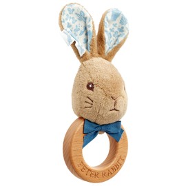 Rainbow Designs Peter Rabbit Wooden Ring Rattle - Multi-Texture Beatrix Potter Baby Toy for Teething - Sustainable Wood and Plush Fabric