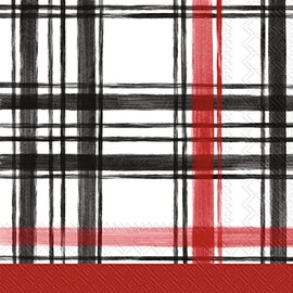 IHR Ideal Home Range Party Napkins Disposable 3-Ply Paper Lunch Napkin Pack, 6.5" x 6.5", Boston Plaid (Red), 20-Count