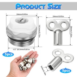 5 Stück Heizkörper Entlüftungsventil, Kühler Entlüftungsventil 1/2 zoll mit 5 Entlüftungsschlüssel, Kupfer Heizungsventil, Heizungsentlüftungsschlüssel für Manuelle Entlüftung