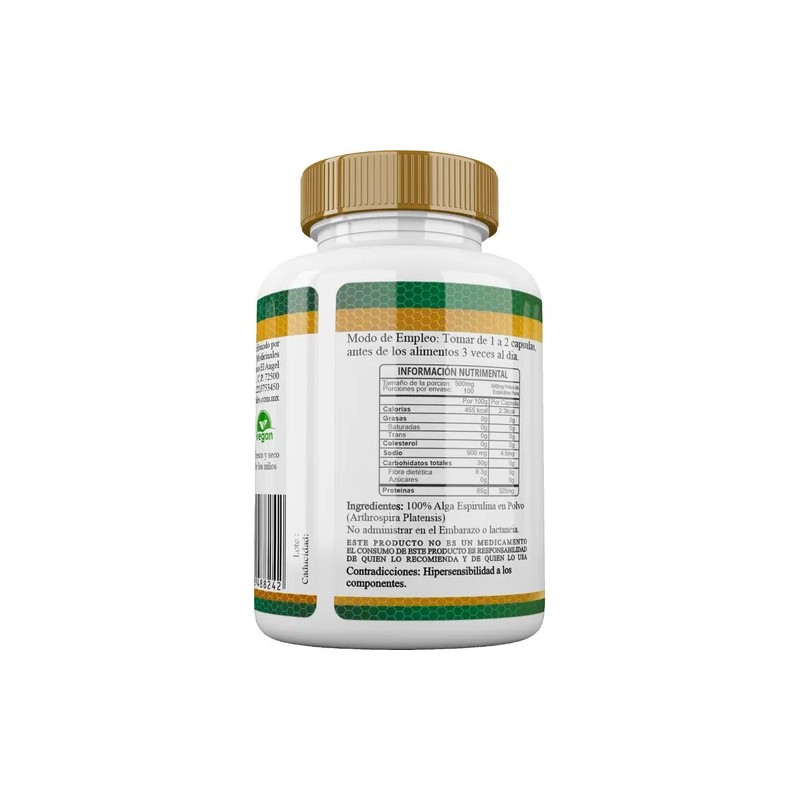 Healthy Superfoods Alga Espirulina Pura Premium 100 Capsulas 500mg Sabor