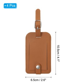 PATIKIL 4 Pack Luggage Bag Tags, PU Leather Suitcase Name Tags with Snap Travel Label Luggage Identifier Privacy Protection Travel Accessories, Brown