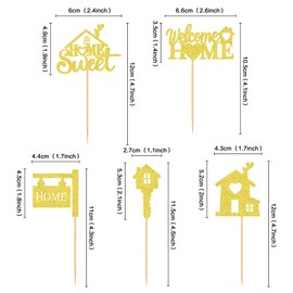 Ercadio Paquete de 30 adornos para cupcakes Sweet Home con purpurina dorada para bienvenida a casa, con cerradura de llave para inauguración de la casa, decoración de pasteles