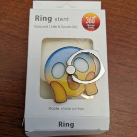 Ring Mobile phone finger Ring stent 360°swivels kickstand adhesive shocked Emoji -NIB