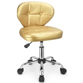 JOSTZHXIN Rolling Stool with Backrest, Home Office Rolling Chair, Adjustable Height Swivel Stool Chair for Nail Salon Spa Massage Tattoo Work,Champagne Gold