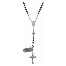Holyart Rosary Necklace Silver 925 Black Crystal Beads 3 mm, Silver, pearls