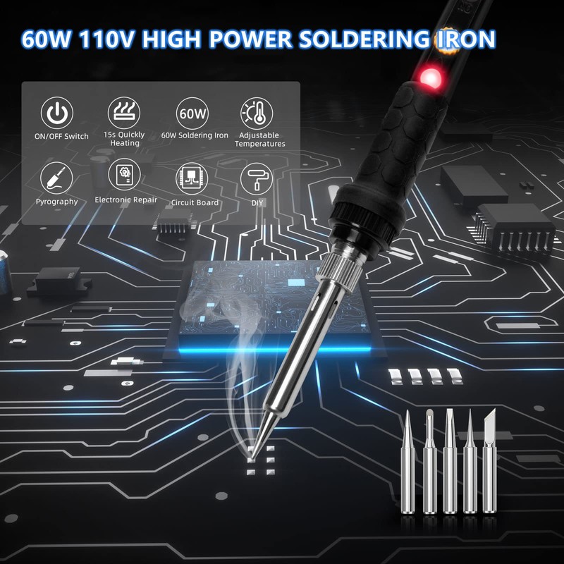 Soldering Iron Kit, 60W 110V Soldering Irons, Adjustable Temperature Soldering