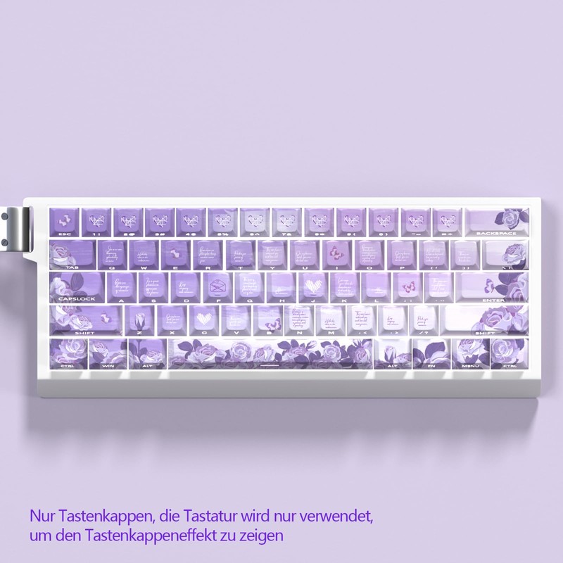 JSJT Purple Rose Theme Side Printed Keycaps, 74 Keys PBT