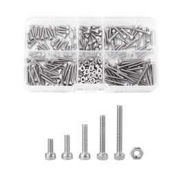Akozon Hex Socket Screws Set, 210pcs Stainless Steel M2.5 Socket Cap Head Screws & Nuts Assortment, Standard Metric, Industrial Fasteners for DIY Projects, Home Improvement