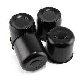 DewFlew 4Pcs 5.15" Push Through Wheel Center Caps Stainless Trailer Hub Cap for Truck SUV RV Wheel Rim, 2 Concave Top and 2 Removable Top Plug Wheel Hub Covers Combination (Fit 5.15" Bore Matt Black)