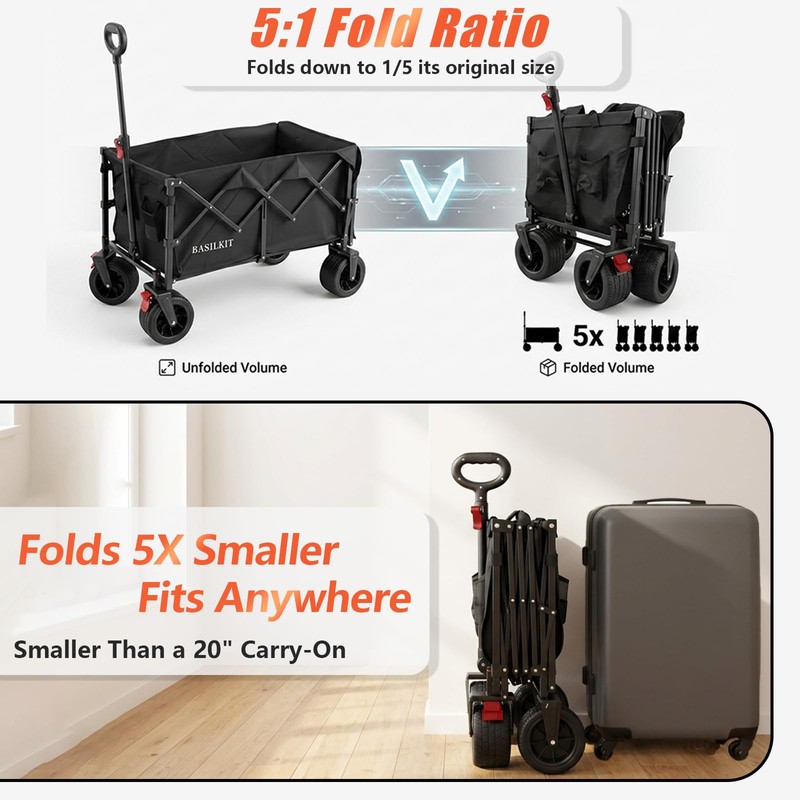 Collapsible Wagon Cart, 330 lbs Capacity, Heavy‑Duty Foldable Utility Wagon