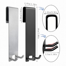 HSUYUN Pack of 2 Towel Holder Shower Screen, Shower Wall Hooks, 304 Stainless Steel Shower Hooks, No Drilling, Silver and Black, Shower Glass Wall Bracket with Protective Mat, Door Hooks for Glass