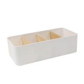 YIWONFU 4 Compartments Organiser Remote Controls, Bamboo Pen Holder with Removable Compartments, Multifunctional Office Desk Organiser for Pens, Sticky Notes, Glasses, Scissors (White)