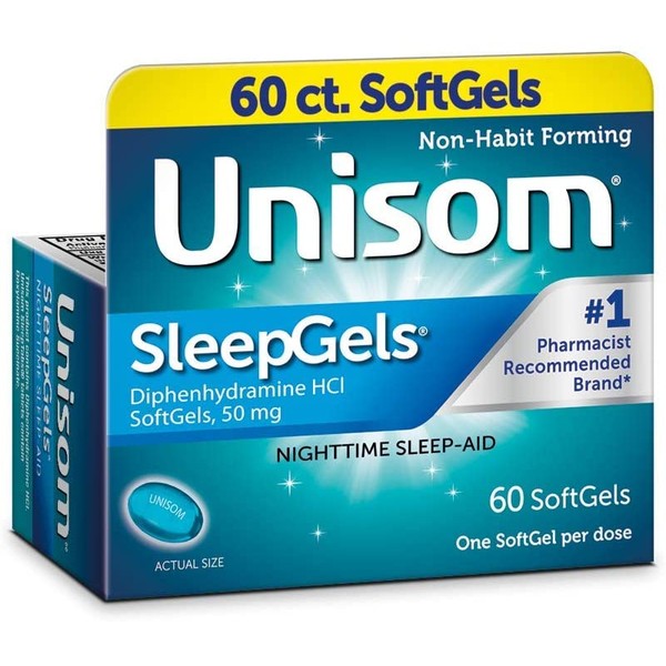 Unisom SleepGels, 60 Count, Non-Habit Forming Sleep Aid, Great for Difficulty Falling Asleep Due to Anxiety or Stress, Fall Asleep Faster and Wake Up Feeling Refreshed