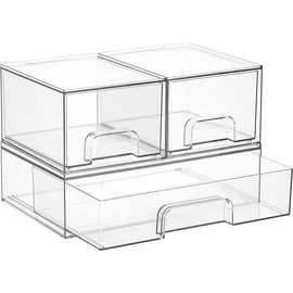 Vtopmart cajones apilables de almacenamiento, organizador de acrílico con 24 alfombrillas antideslizantes, organizador de baño para cambiador, baño (3pack-Pequeño+Ancho)