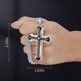 BeePeep Cross Necklace Lord's Prayer Men Women Cross Pendant for Car Rear View Mirror Hanging Cross Charm Car Interior Mirror Accessories Decor Ornament Jesus Christian Gift (Black-1)