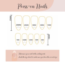 TELAIN 24 pcs. French lace press-on nails, Medium Almond, with pearls and rhinestones design, Golden French line, False nails, Full coverage, Shiny
