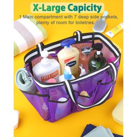 Ocim Large Portable Mesh Shower Caddy Bag Tote for Big Size Shampoo Bottles, Collapsible Quick Dry for College Dorm, Camping, Beach Pool Bathroom, Purple