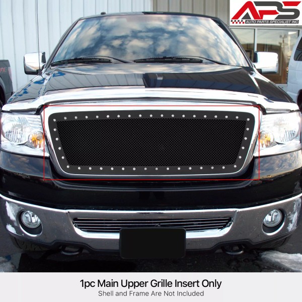 Grilleworld For 2004-2008 Ford F-150 Rivet Black Stainless Steel Mesh
