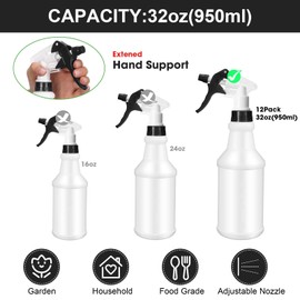 meekoo 12 Pcs 32 oz Plastic Spray Bottles Heavy Duty Spraying Leak Proof Mist Empty Water Bottle for Pets Cleaning Solutions Planting Spray Alcohol with Adjustable Nozzle and Label (Red, Black)