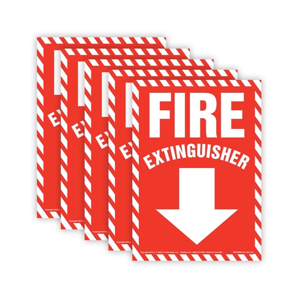 Fire Extinguisher Sign 5-pk. with Vertical Red & White Down