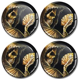 Biomar Labs® 4 x 55mm 3D Domed Car Wheel Centre Rims Hub Skull Poker Cards Stickers Decals For Caps Vehicle Auto Tuning Emblem A 6255