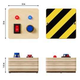 Montessori Busy Board Fidget Mini Cube for Toddlers {Improved 2023 Version} Wooden Sensory Activity Cube Toys for Toddlers LED Light Up Buttons Wires Baby Gifts Educational Learning Fidget Toy