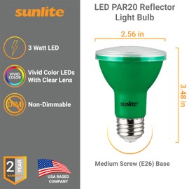 Sunlite 40251 LED PAR20 Colored Recessed Light Bulb, 3 Watt (50w Equivalent), Medium (E26) Base, Floodlight, ETL Listed, Amber, 3 Count