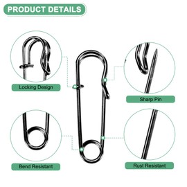 M METERXITY 30-Pack Large Safety Pins, 1.1" Spring Lock Pins Blanket Bulk Pins for Fashion/Clothes/Sewing/Quilting/Upholstery/Laundry/DIY Craft/Decorative, Big Safety Pins [Black]