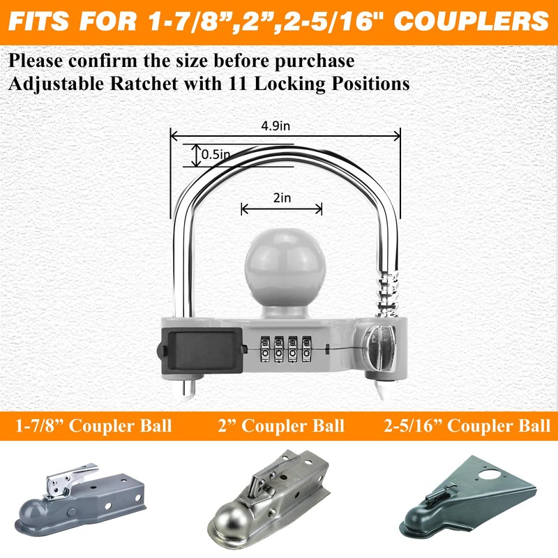 Funmit Trailer Lock Universal Hitch Lock with Combination Lock, fit