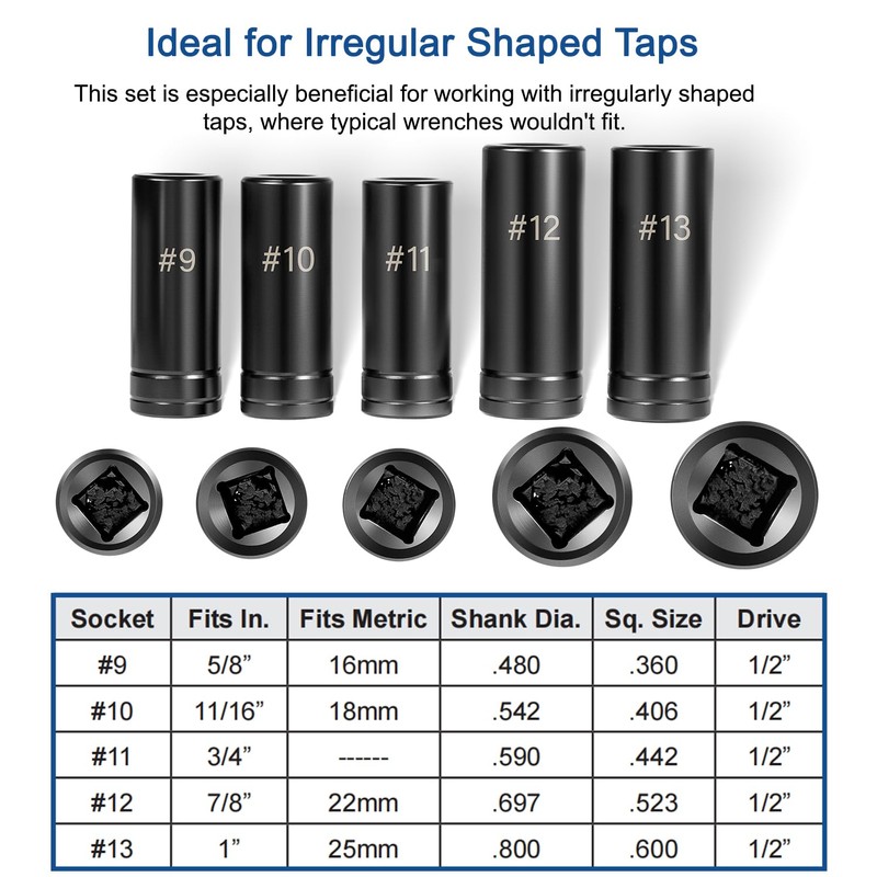 71670 Large Tap Socket Set, Fit 5/8", 11/16", 3/4", 7/8"