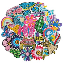 TACVEL 25Pcs Iron on Vintage Patches Assorted Styles Retro Aesthetics Embroidered Patches, Sew on/Iron on Patches for Clothes Dress Pants Hats Jeans, Applique DIY Accessory