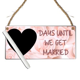 Days Until We Get Married Countdown Plaque – Available in MDF Wood and Acrylic – Elegant Wedding Countdown Sign – Perfect Engagement Gift (Mdf Wood Indoor Use Only, With Pen)